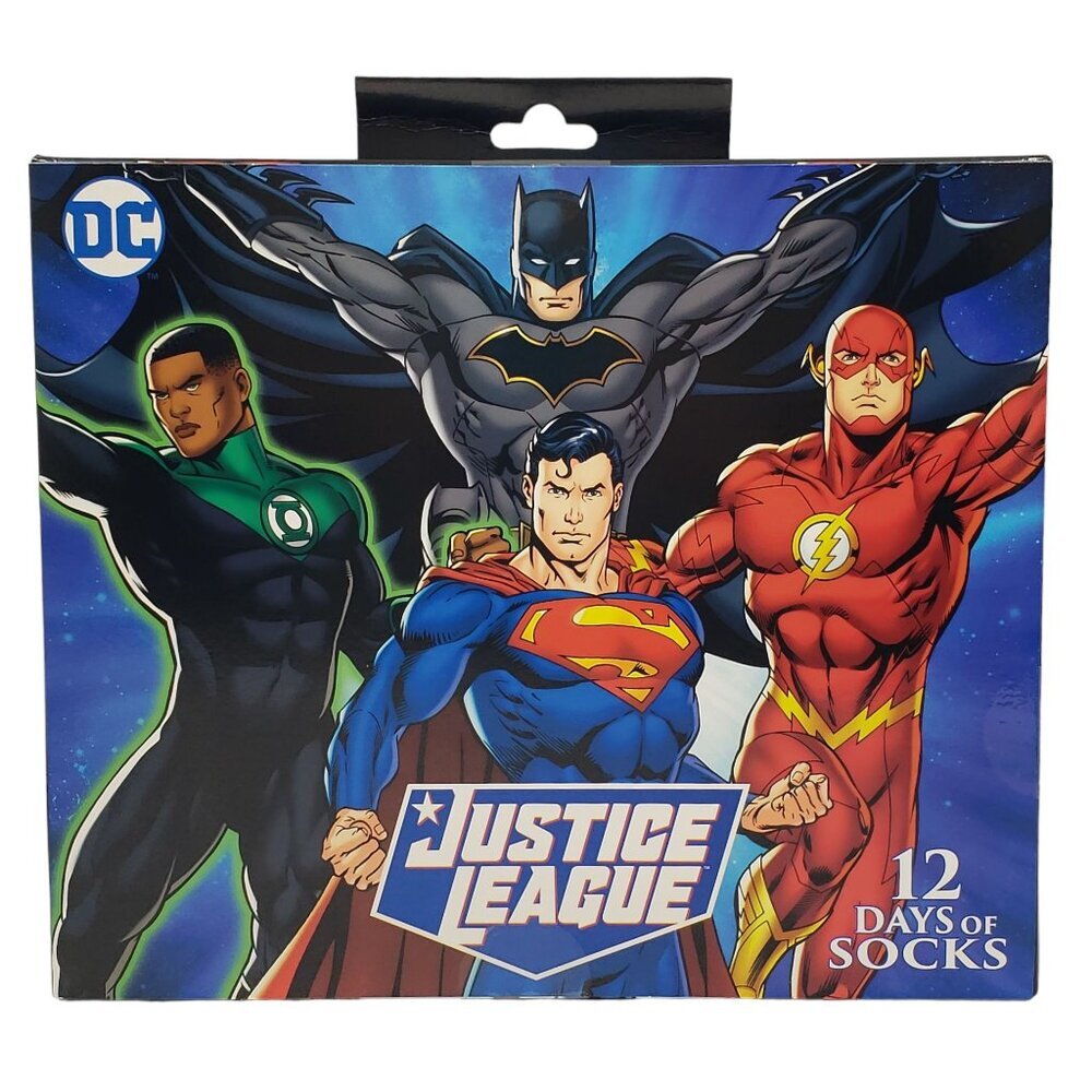Justice League DC Comics Novelty Socks 12 Pairs Advent Gift‎ Box Adult Size 6-12